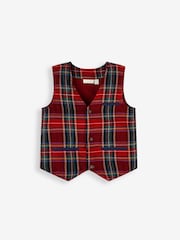 JoJo Maman Bébé Navy Boys' Tartan Waistcoat, Shirt & Cord Trousers Set With Bow Tie - Image 3 of 9
