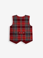 JoJo Maman Bébé Navy Boys' Tartan Waistcoat, Shirt & Cord Trousers Set With Bow Tie - Image 4 of 9