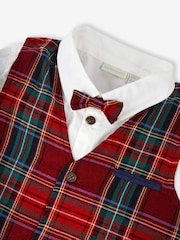 JoJo Maman Bébé Navy Boys' Tartan Waistcoat, Shirt & Cord Trousers Set With Bow Tie - Image 6 of 9