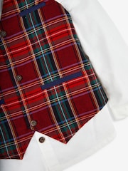 JoJo Maman Bébé Navy Boys' Tartan Waistcoat, Shirt & Cord Trousers Set With Bow Tie - Image 7 of 9