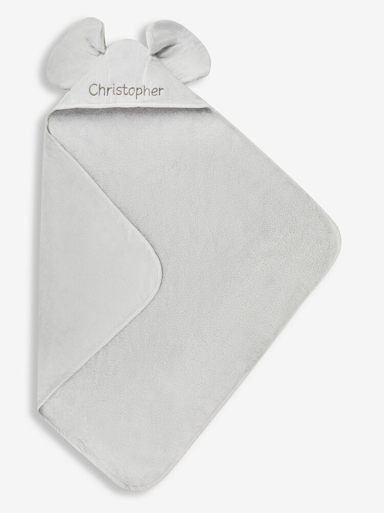 JoJo Maman Bébé Personalised Grey Elephant Hooded Towel - Image 2 of 4