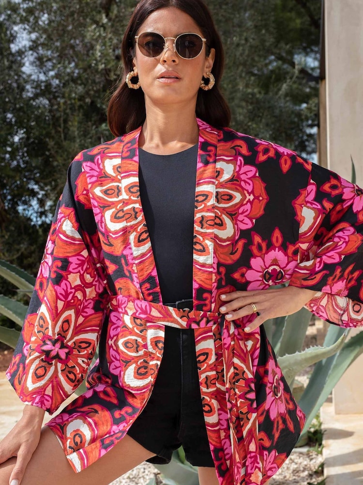 Ro&Zo Moroccan Rose Printed Black Kimono - Image 1 of 1