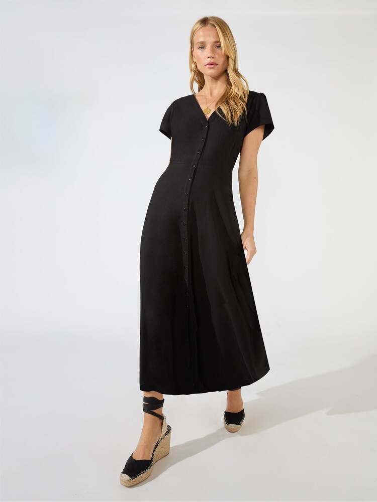 Ro&Zo Button Front Black Midi Dress - Image 1 of 1 Ro&Zo Button Front Black Midi Dress - Image 1 of 1