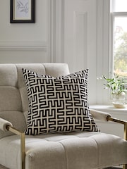 Monochrome 50 x 50cm Geometric Flock Large Oblong Cushion - Image 1 of 5