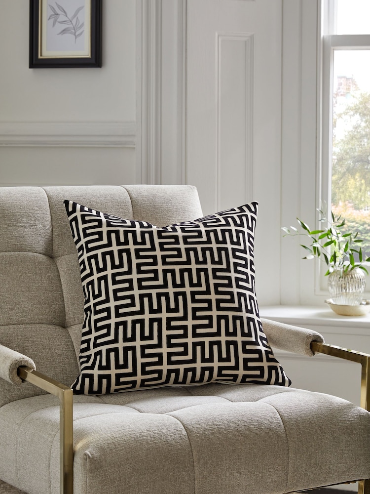 Monochrome 50 x 50cm Geometric Flock Large Oblong Cushion - Image 1 of 5