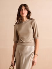 Mole Brown Cosy Short Sleeve Crew Neck Jumper - Image 1 of 6
