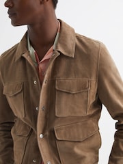Reiss Taupe Ballina Suede Pocket Front Jacket - Image 1 of 5