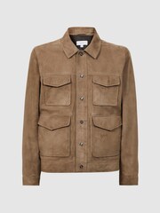 Reiss Taupe Ballina Suede Pocket Front Jacket - Image 2 of 5