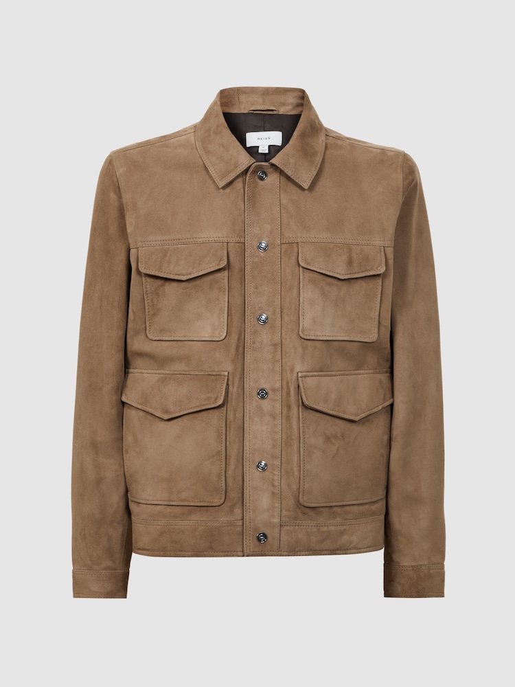 Reiss Taupe Ballina Suede Pocket Front Jacket - Image 2 of 5