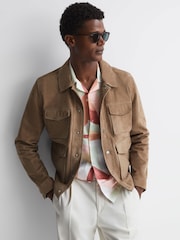 Reiss Taupe Ballina Suede Pocket Front Jacket - Image 3 of 5