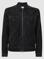 Reiss Slate Pike Suede Zip-Through Trucker Jacket - Image 2 of 4