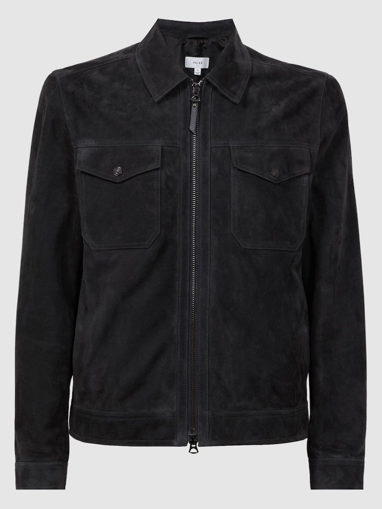 Reiss Slate Pike Suede Zip-Through Trucker Jacket - Image 2 of 4