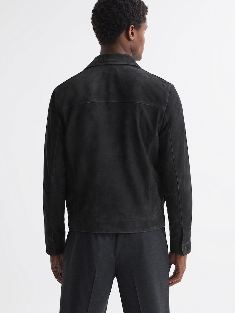 Reiss Slate Pike Suede Zip-Through Trucker Jacket - Image 4 of 4
