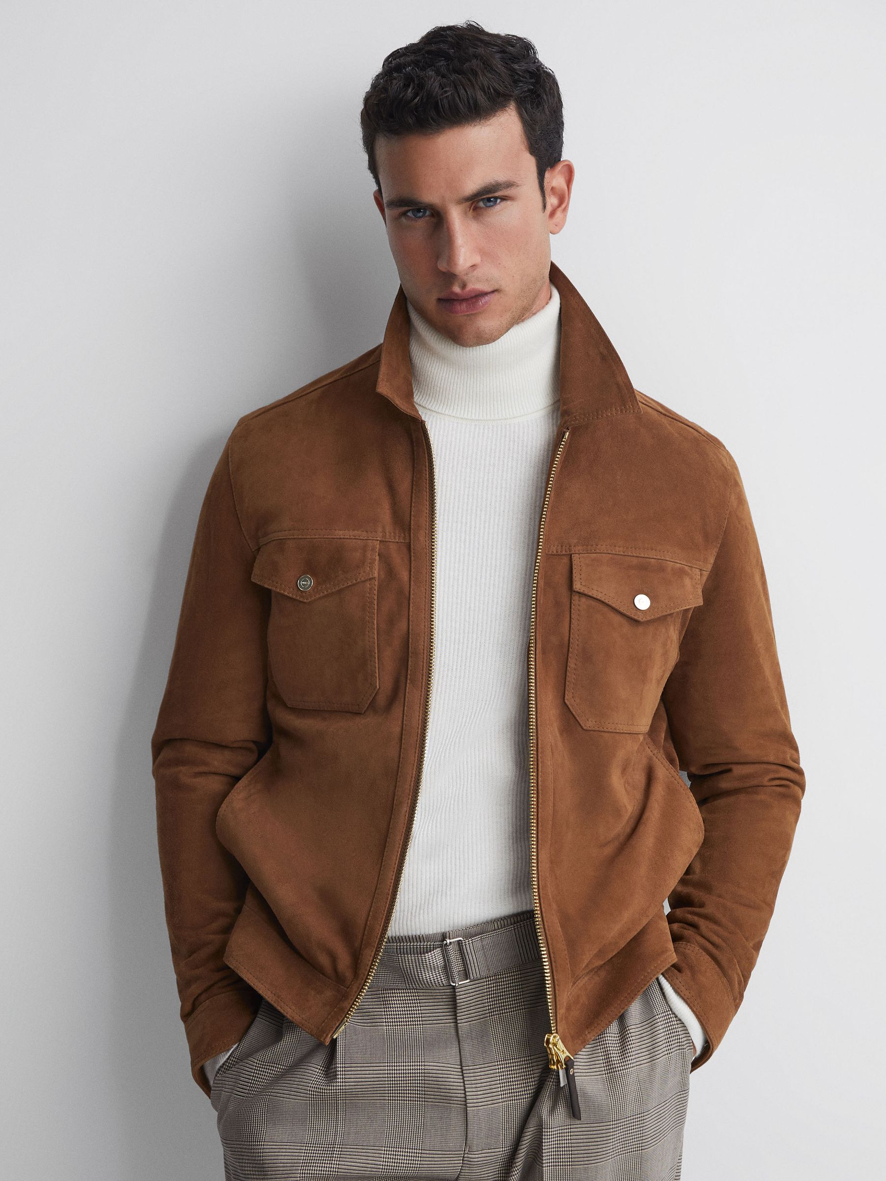 Buy Reiss Tobacco Pike Suede Zip-Through Trucker Jacket from Next USA