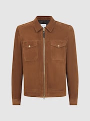 Reiss Tobacco Pike Suede Zip-Through Trucker Jacket - Image 2 of 5