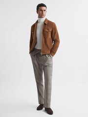Reiss Tobacco Pike Suede Zip-Through Trucker Jacket - Image 3 of 5