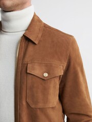 Reiss Tobacco Pike Suede Zip-Through Trucker Jacket - Image 4 of 5