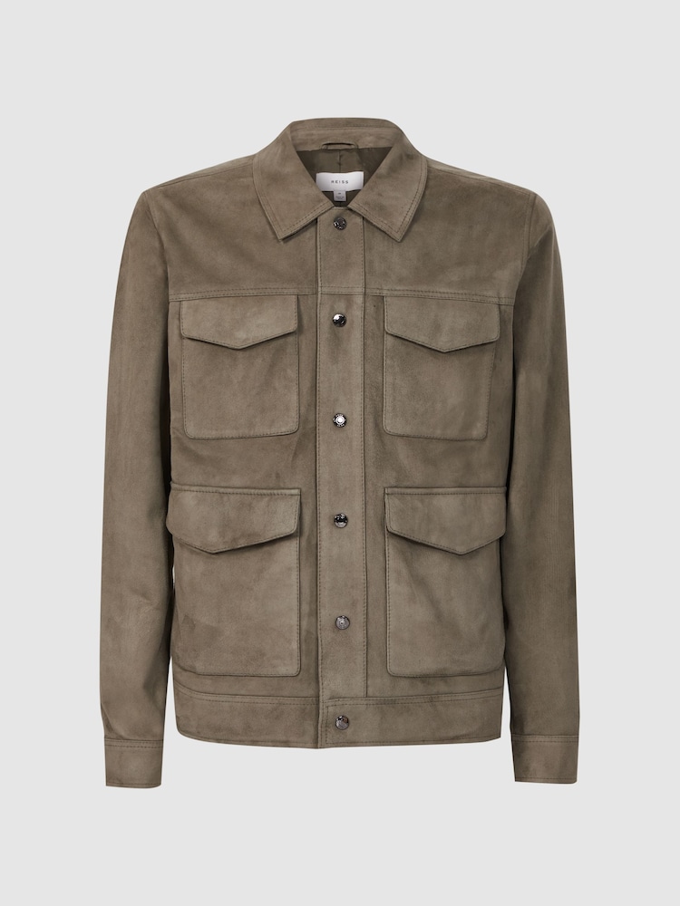 Reiss Sage Ballina Suede Pocket Front Jacket - Image 2 of 5 Reiss Sage Ballina Suede Pocket Front Jacket - Image 2 of 5