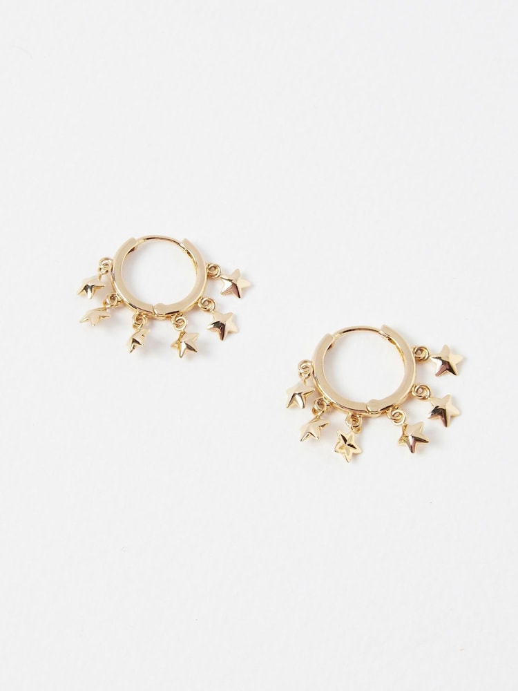 Oliver Bonas Gold Tone Estelle Multi Star Charm Hoop Earrings - Image 2 of 5