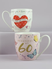 Belly Button Designs 60th with Love you Hearts - Tulip Shaped 2 Mug Set - Image 1 of 1