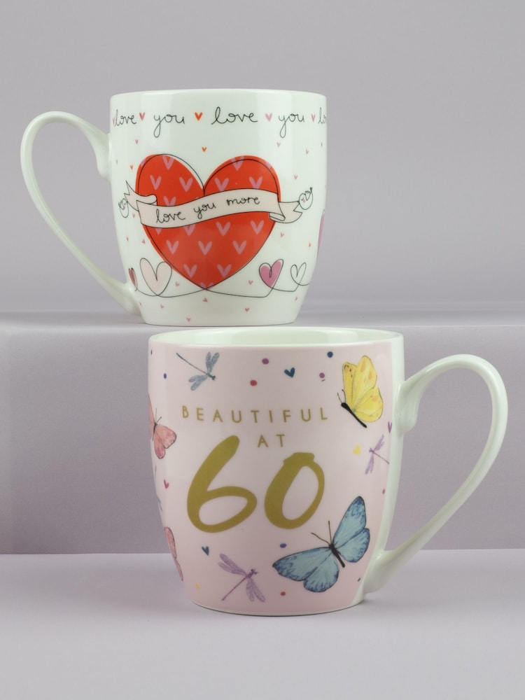 Belly Button Designs 60th with Love you Hearts - Tulip Shaped 2 Mug Set - Image 1 of 1