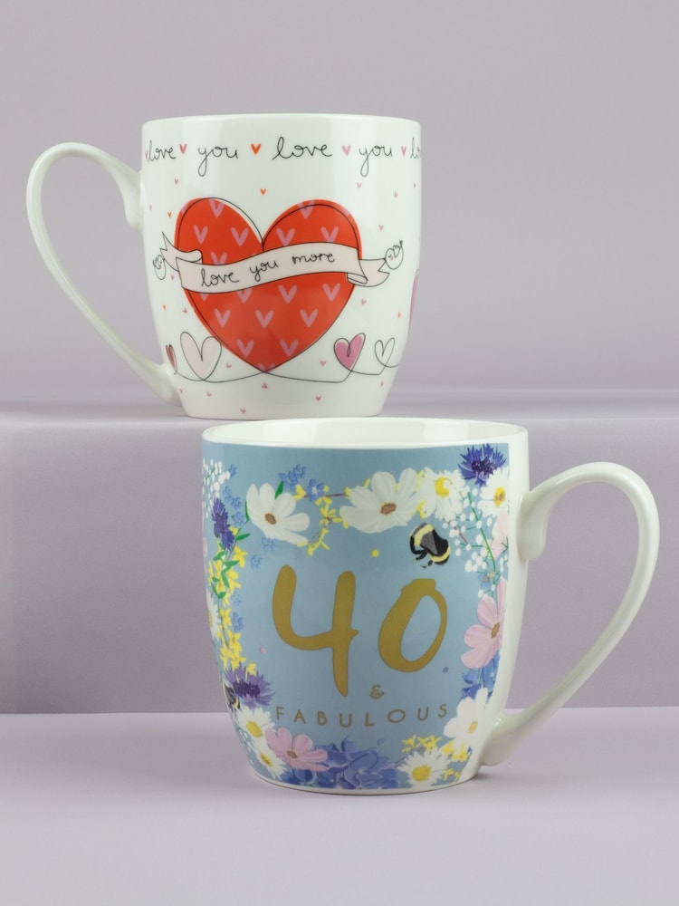 Belly Button Designs 40th with Love you Hearts - Tulip Shaped 2 Mug Set - Image 1 of 1