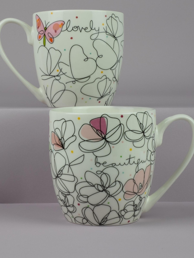 Belly Button Designs Flowers & Butterflies - Tulip Shaped 2 Mug Set - Image 1 of 1 Belly Button Designs Flowers & Butterflies - Tulip Shaped 2 Mug Set - Image 1 of 1