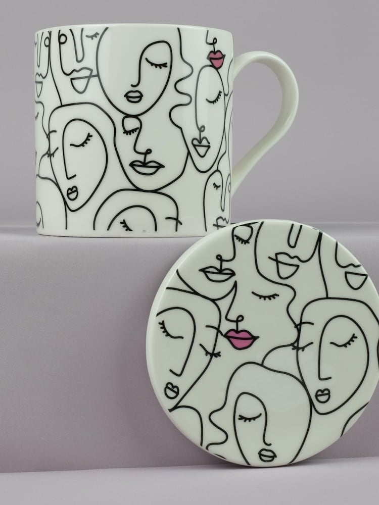 Belly Button Designs Faces Mug & Coaster Set - Image 1 of 2 Belly Button Designs Faces Mug & Coaster Set - Image 1 of 2