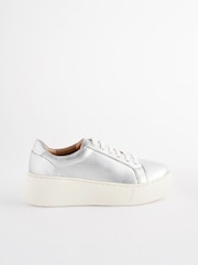 Silver Lace Up Signature Forever Comfort® Leather Chunky Wedge Platform Trainers - Image 2 of 7