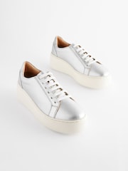 Silver Lace Up Signature Forever Comfort® Leather Chunky Wedge Platform Trainers - Image 3 of 7