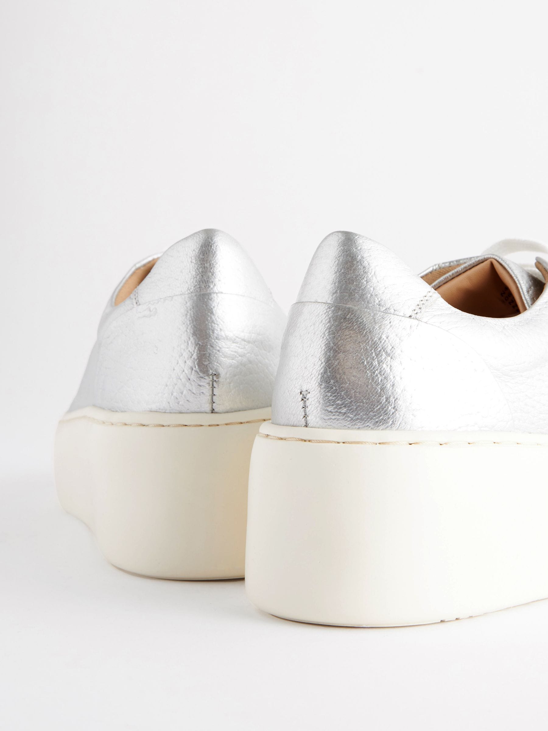 Buy Silver Lace Up Signature Forever Comfort Leather Suede Chunky Wedge Platform Trainers from the Next UK online shop