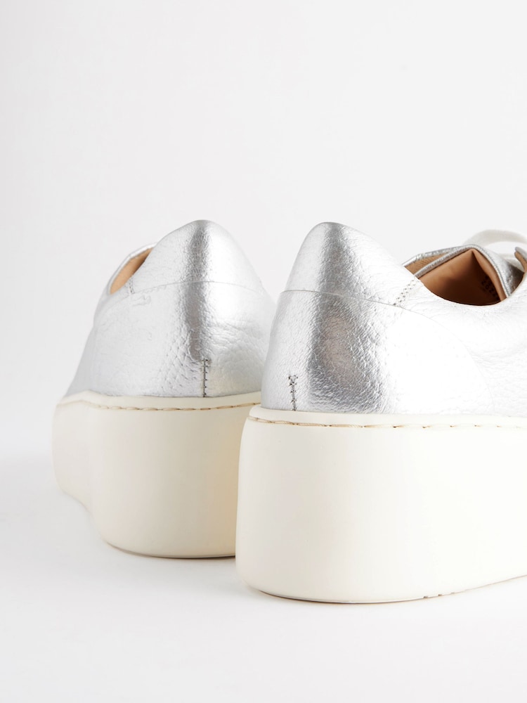 Silver Lace Up Signature Forever Comfort® Leather Chunky Wedge Platform Trainers - Image 4 of 7