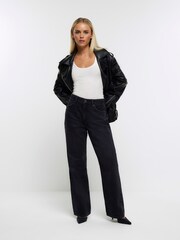 River Island Black Petite 90s Long Straight Leg Jeans - Image 2 of 5