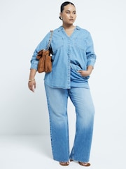 River Island Blue Curve 90s Long Straight Leg High Rise Jeans - Image 1 of 7