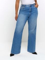 River Island Blue Curve 90s Long Straight Leg High Rise Jeans - Image 2 of 7