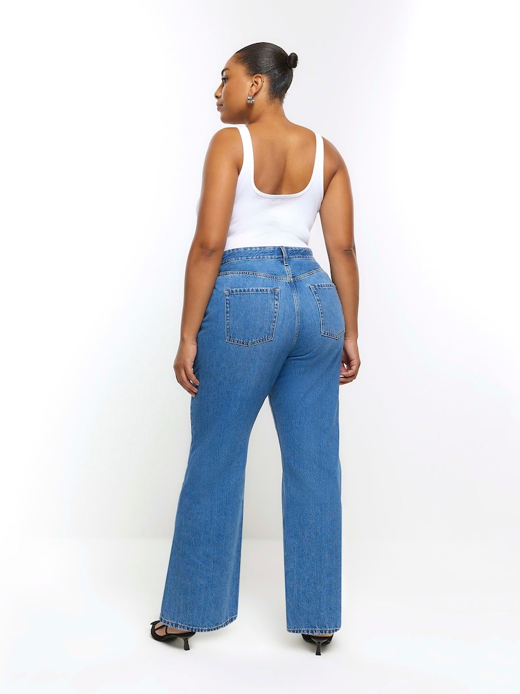 River Island Blue Curve 90s Long Straight Leg High Rise Jeans - Image 4 of 7