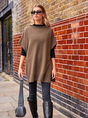Khaki Green Lambswool Blend Knitted Poncho - Image 1 of 10