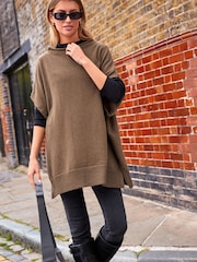 Khaki Green Lambswool Blend Knitted Poncho - Image 4 of 10