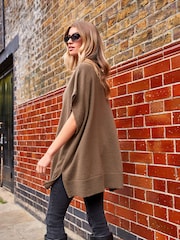 Khaki Green Lambswool Blend Knitted Poncho - Image 5 of 10