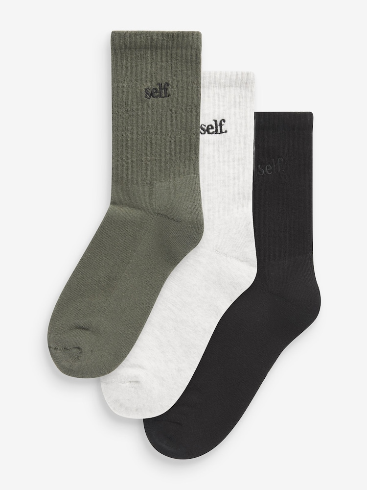 Noir/avoine/vert - Self. Chaussettes de cheville Cushion Sole Lounge 3 Pack - Image 1 of 4