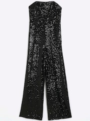 River Island Black Sequin Bandeau Jumpsuit - Image 4 of 4