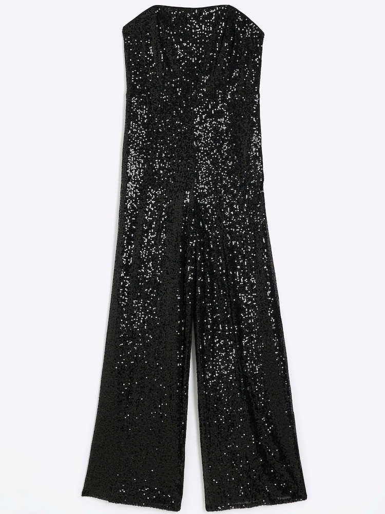 River Island Black Sequin Bandeau Jumpsuit - Image 4 of 4