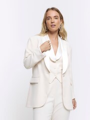 River Island Cream Shawl Collar Tuxedo Blazer - Image 1 of 4