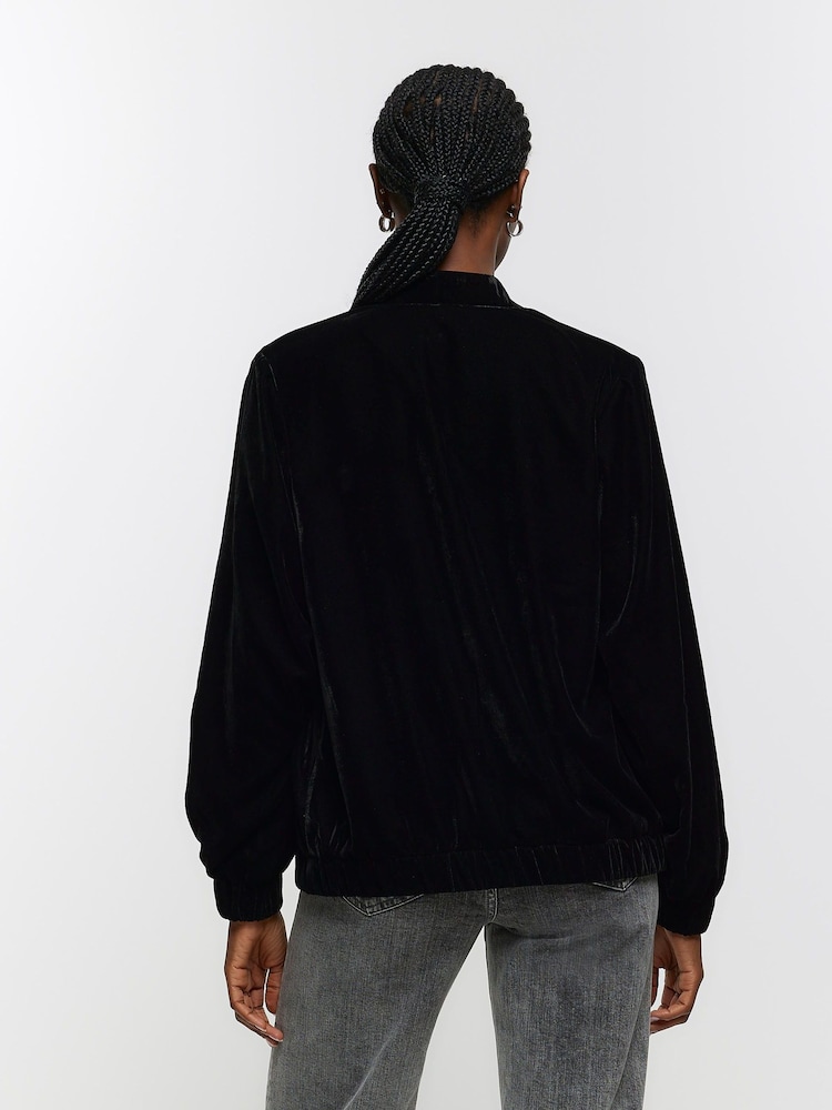 River Island Black Velvet Embellished Bomber Jacket - Image 2 of 4