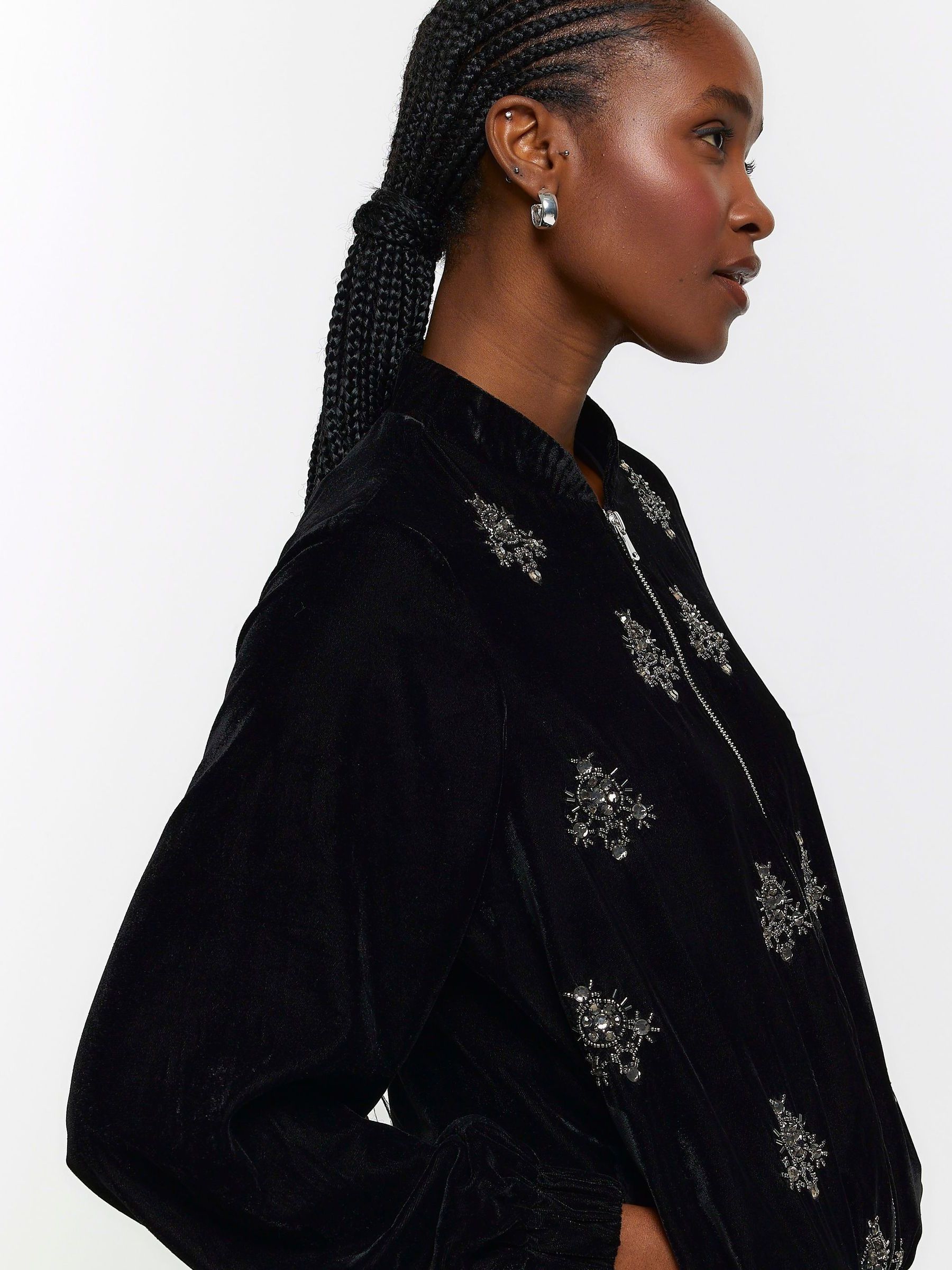 River island black velvet jacket clearance