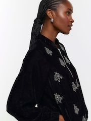 River Island Black Velvet Embellished Bomber Jacket - Image 3 of 4