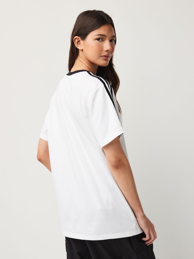 adidas White Boyfriend 100% Cotton 3 Stripe T-Shirt - Image 2 of 4 adidas White Boyfriend 100% Cotton 3 Stripe T-Shirt - Image 2 of 4