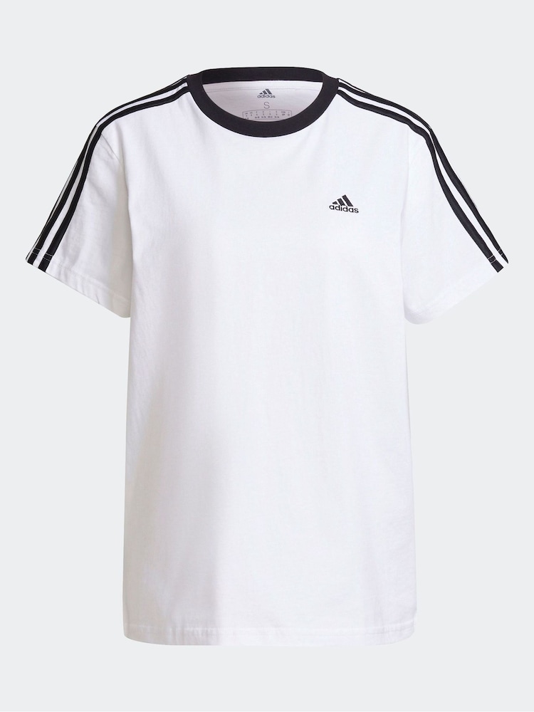 adidas White Boyfriend 100% Cotton 3 Stripe T-Shirt - Image 4 of 4 adidas White Boyfriend 100% Cotton 3 Stripe T-Shirt - Image 4 of 4