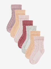 Pink/Neutral Baby Cable Socks 7 Pack (0mths-2yrs) - Image 1 of 8