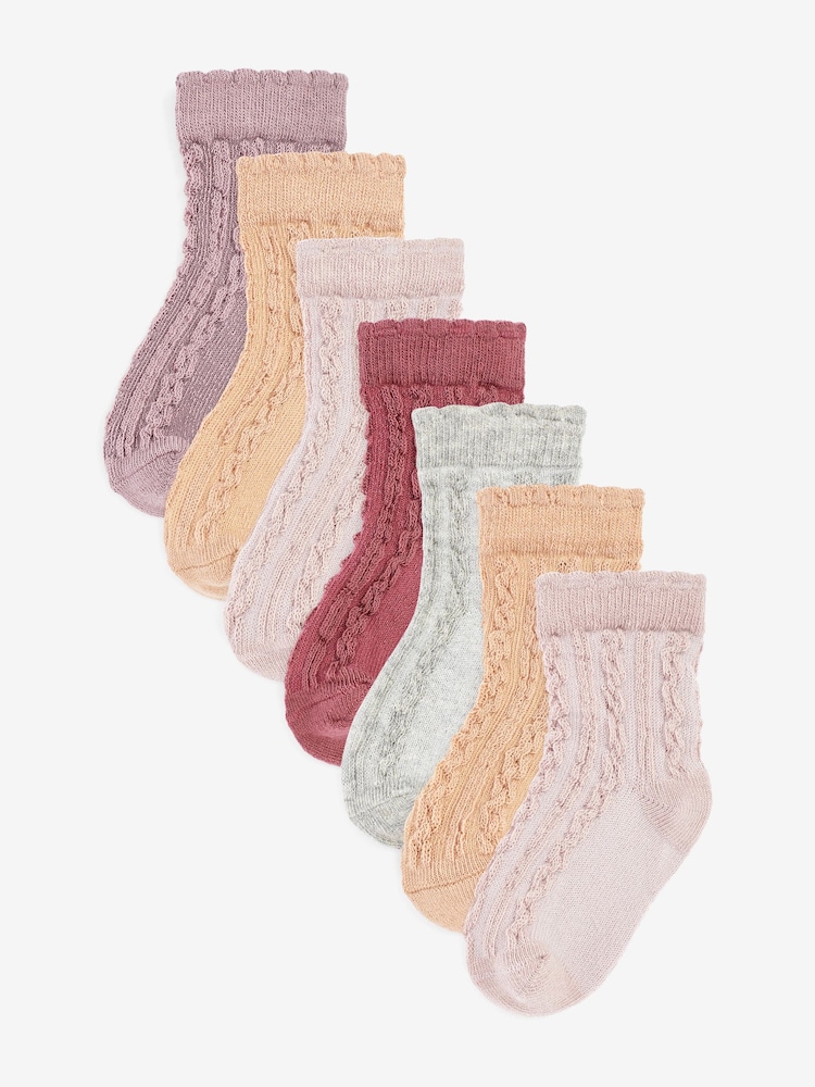 Pink/Neutral Baby Cable Socks 7 Pack (0mths-2yrs) - Image 1 of 8